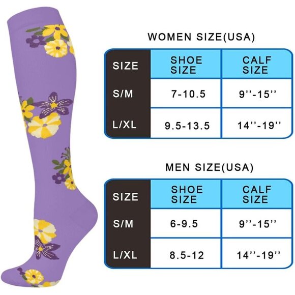 Women's Multi-Color 6 Pairs Compression Socks 15-20mmhg Compression Stockings - Picture 6 of 6